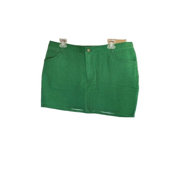 Megan Renee Rio, kelly green denim zip fly mini skirt, size 33/16 - Picture 4 of 6